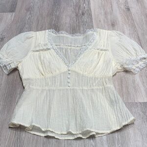Elegant Cream Lace Trim Blouse
